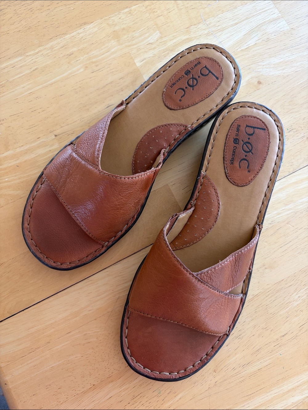 b.o.c. Brown Leather Slip-On Mules